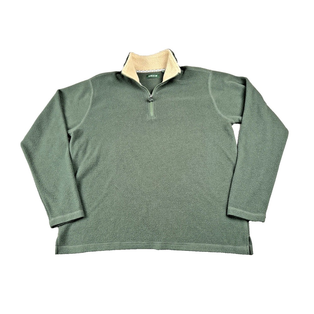Orvis Mens Fleece Pullover Green 1/4 Zip Sweater Large